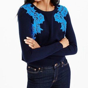 BRAND NEW WITH TAG! JCrew Navy Sweater top with Azure Lace appliqué detail